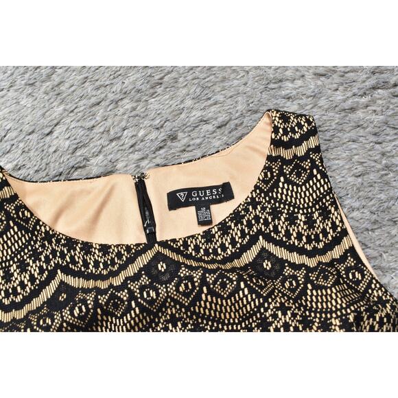 GUESS Black Shift Dress Size 12 Knee Length Polyester Geometric Lace Sleeveless - Picture 5 of 6